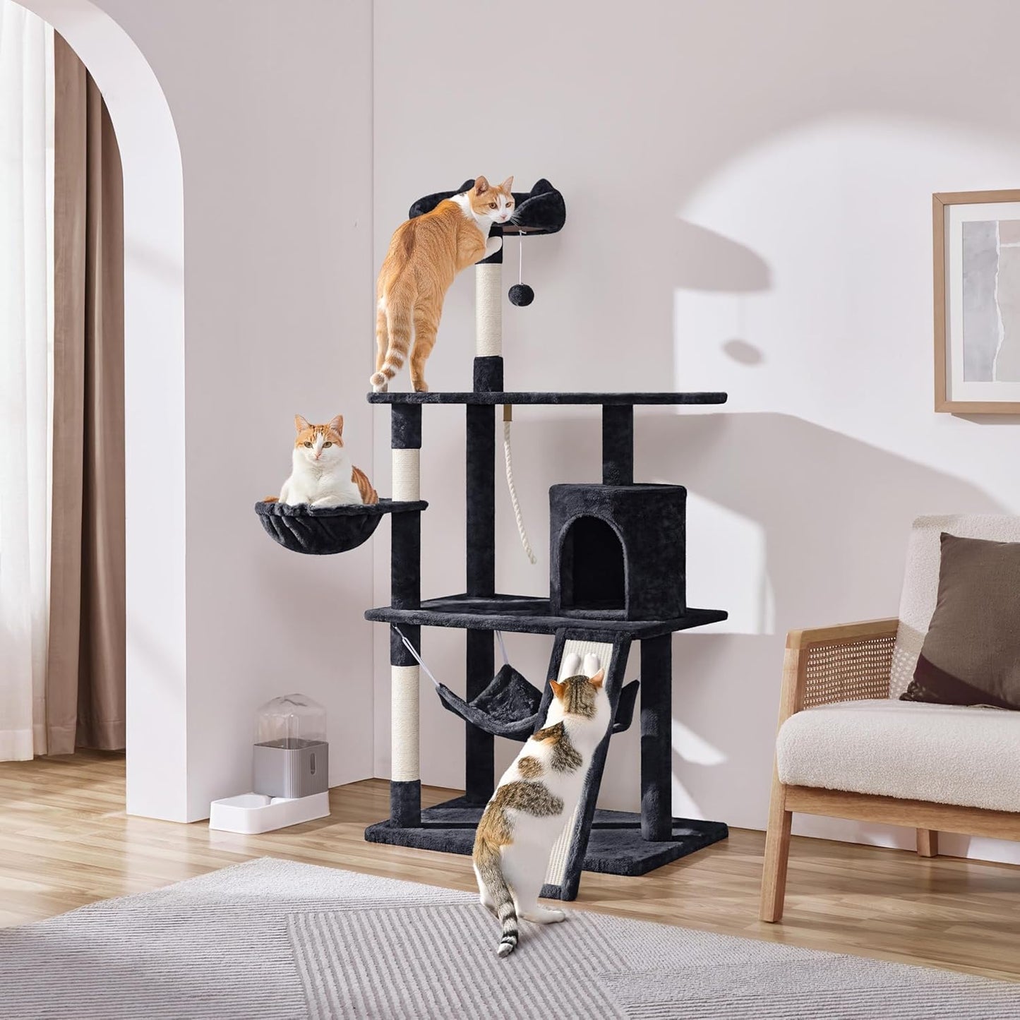 62In Multi-Level Cat Tree Tower Condo with Scratching Posts, Removable Platform & Hammock, Cat Activity Center Play Furniture for Kittens, Cats, and Pets