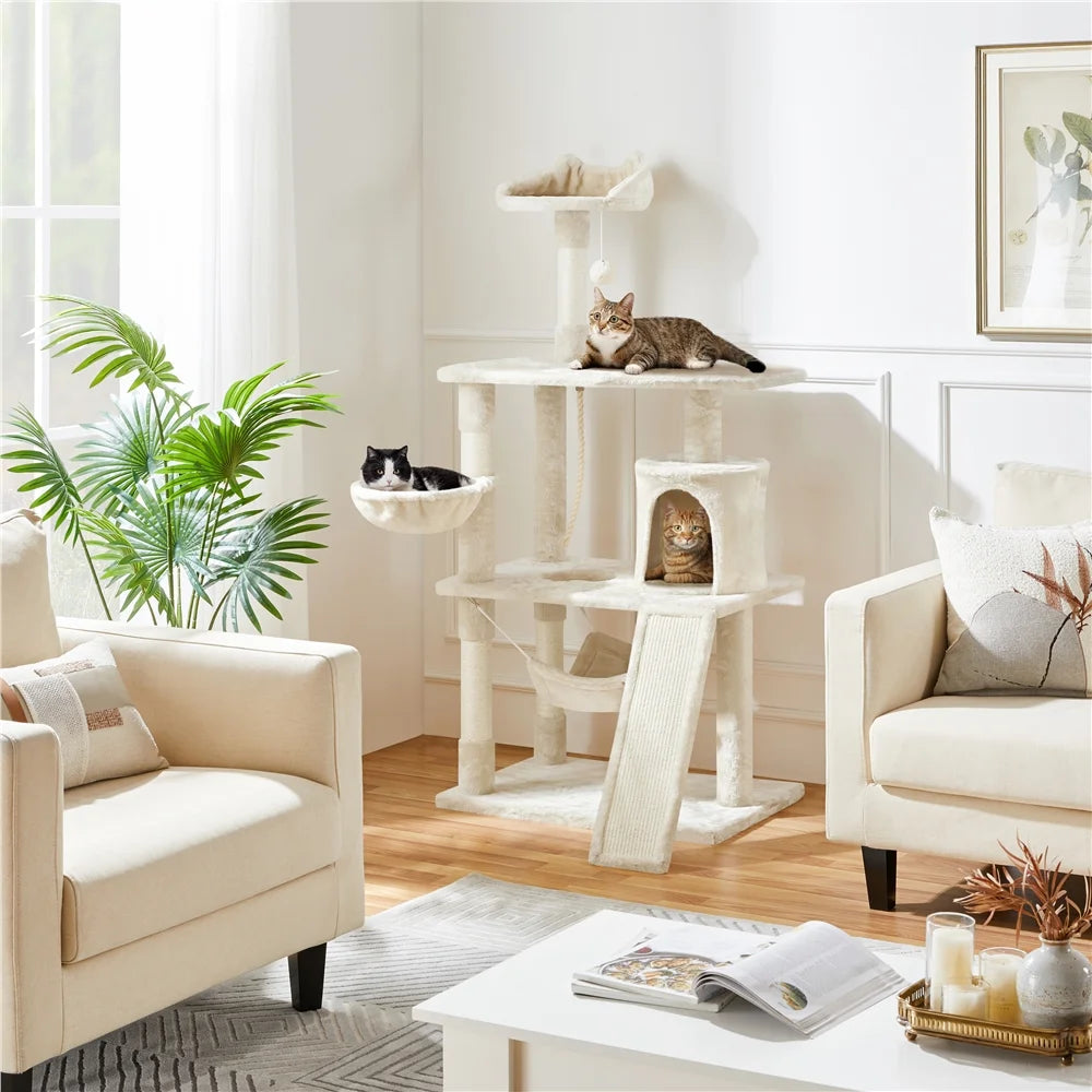 Easyfashion 63.5''H Multi Level Cat Tree Condo with Scratching Post, Beige