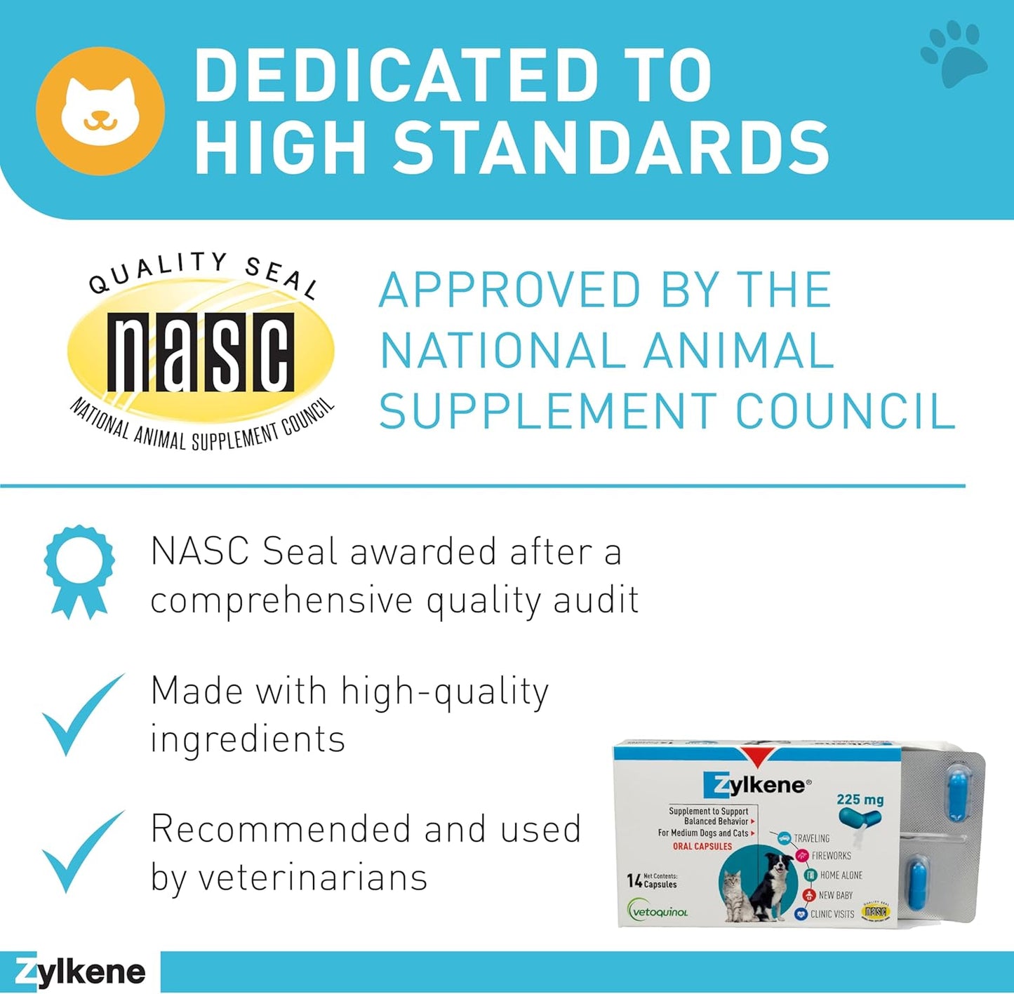 Zylkene Calming Support Supplement for Medium Dogs 33-65Lbs Promotes Relaxation, Reduces Stress, and Supports Occasional Anxiety Relief for Dogs, 225Mg - 14 Capsules