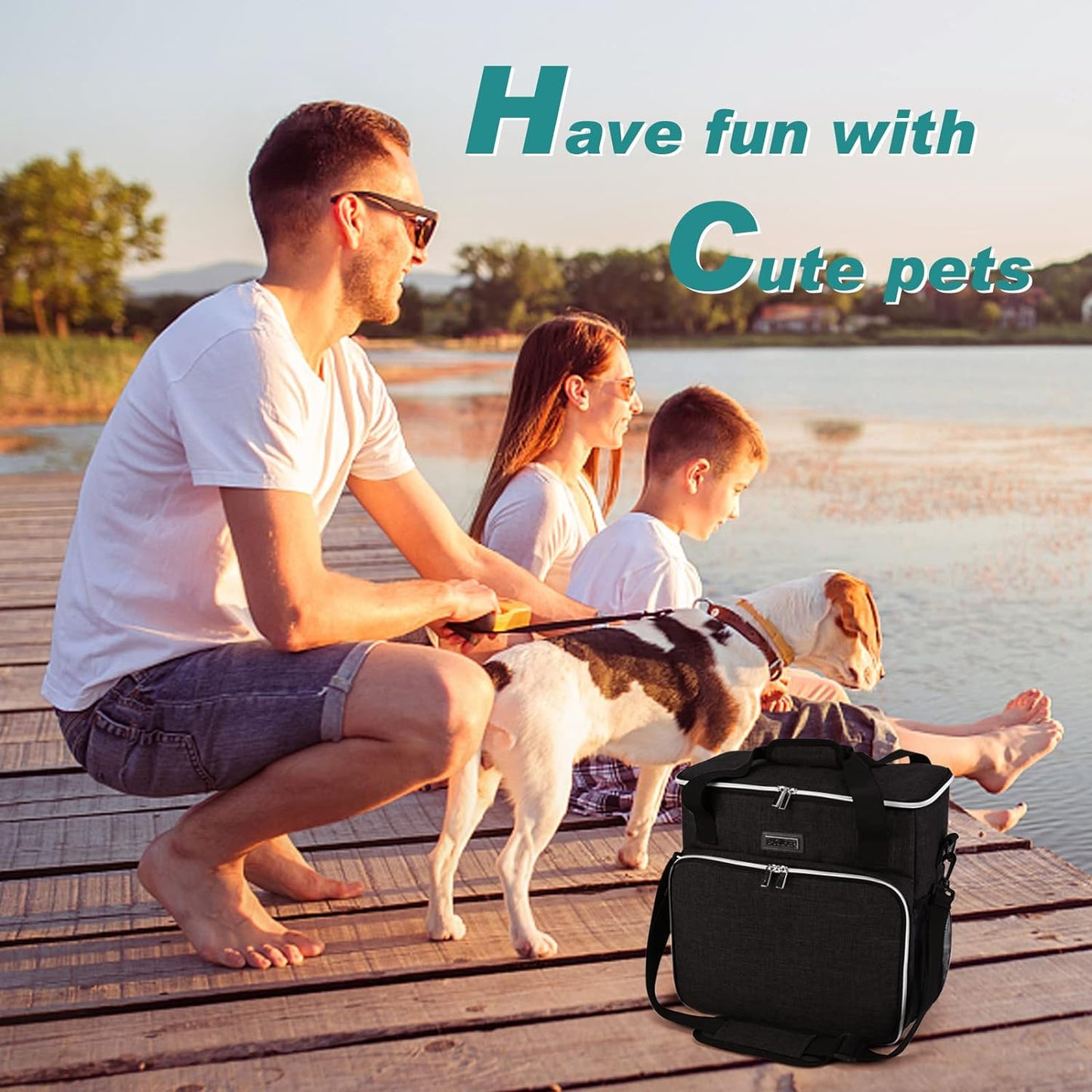 Dog Travel Bag, Pet Travel Bag(All Pet Travel Supplies), with 2 Pet Food Containers and 2 Collapsible Silicone Bowls; Essential Kits for Pet Travel Black
