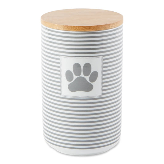 Ceramic Canister Jar for Pet Treats, Dishwasher Safe, 4X6.5", Gray Stripe