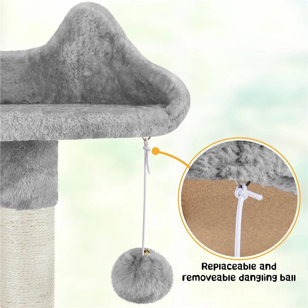 54" Cat Tree with Hammock, Basket and Scratching Post Tower, Light Gray