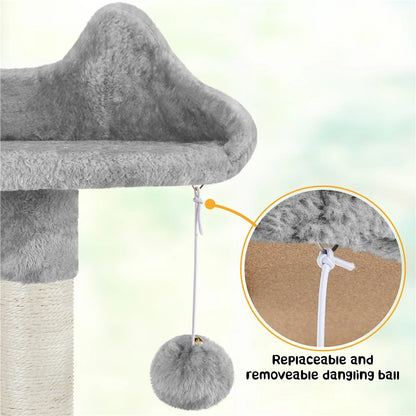 54" Cat Tree with Hammock, Basket and Scratching Post Tower, Light Gray