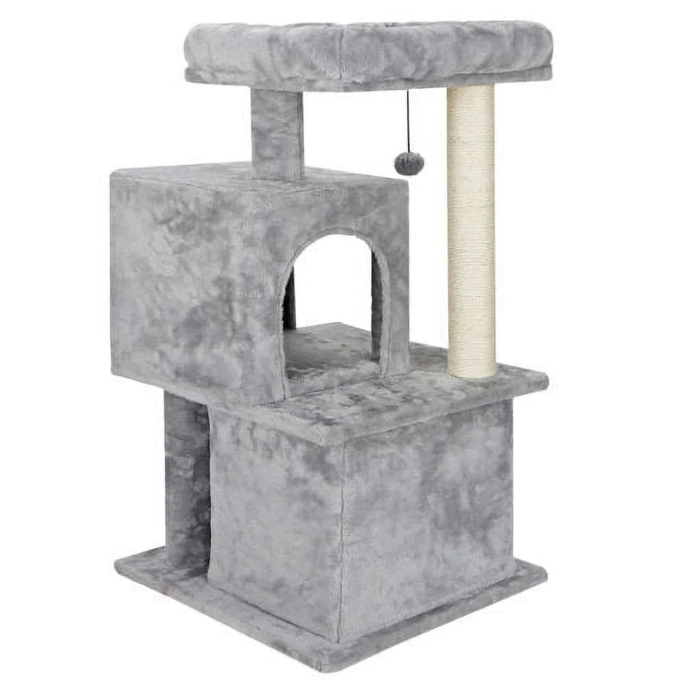 Cat Tree in Gray, Condo Scratcher, Climbing Furniture W/ Scratching Post