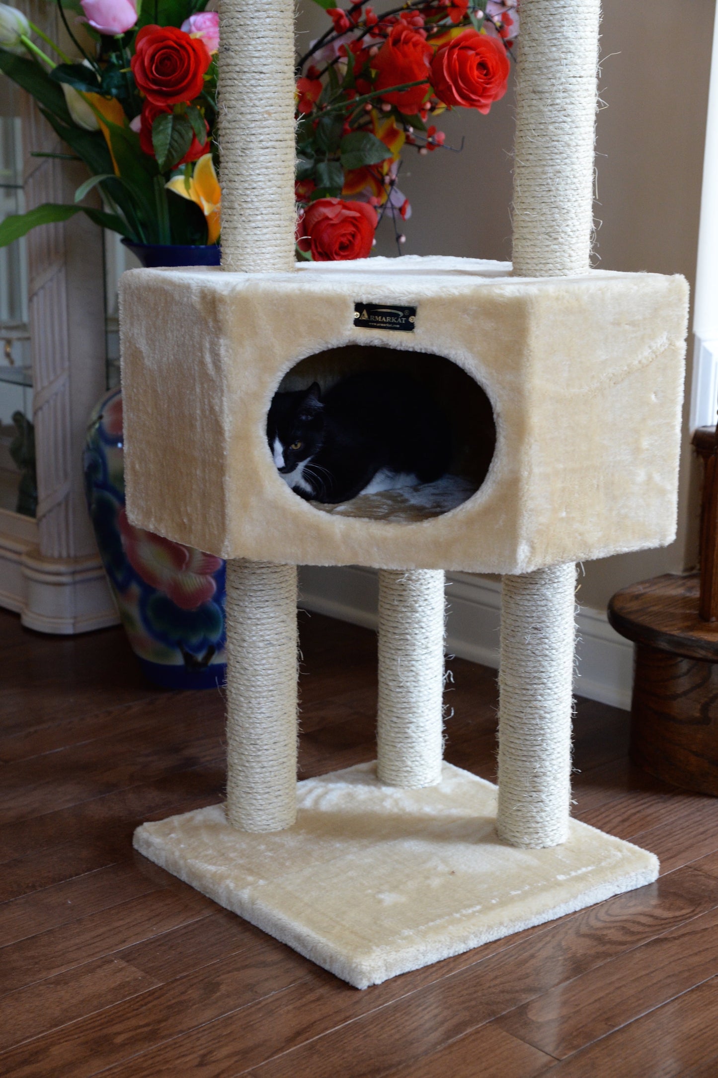 52-In Cat Tree & Condo Scratching Post Tower, Beige