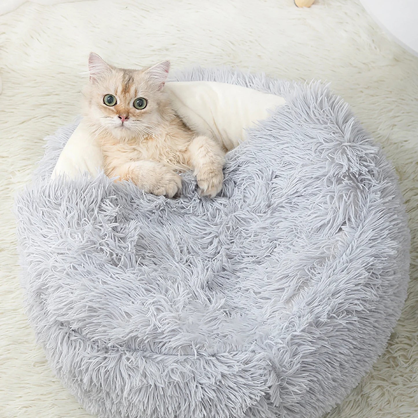 Calming Dog Beds & Cat Cave Bed with Hooded Cover,Removable Washable round Beds for Small Medium Pets,Anti-Slip Faux Fur Fluffy Coved Bed for Improved Sleep,Fits up to 11 Lbs