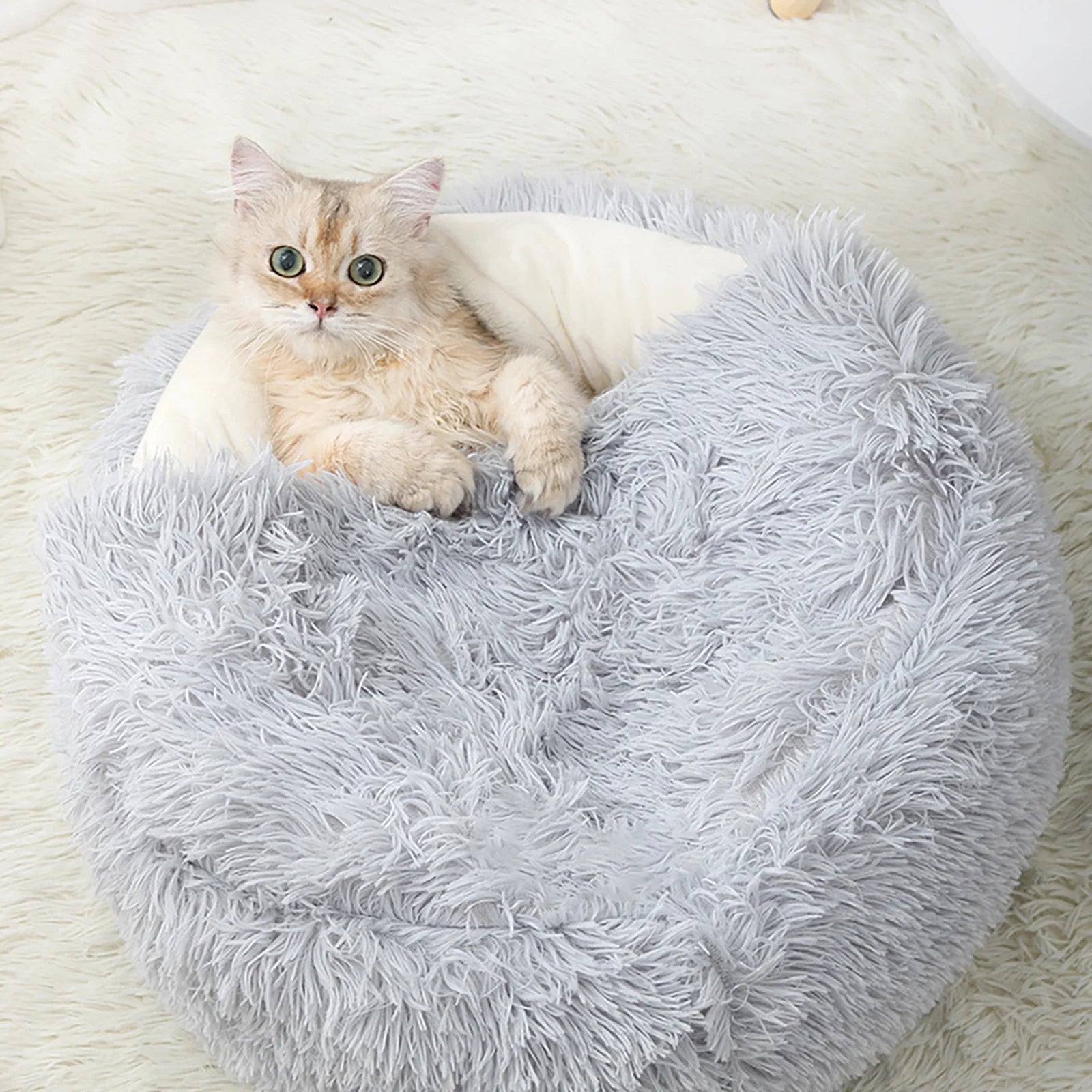 Calming Dog Beds & Cat Cave Bed with Hooded Cover,Removable Washable round Beds for Small Medium Pets,Anti-Slip Faux Fur Fluffy Coved Bed for Improved Sleep,Fits up to 11 Lbs