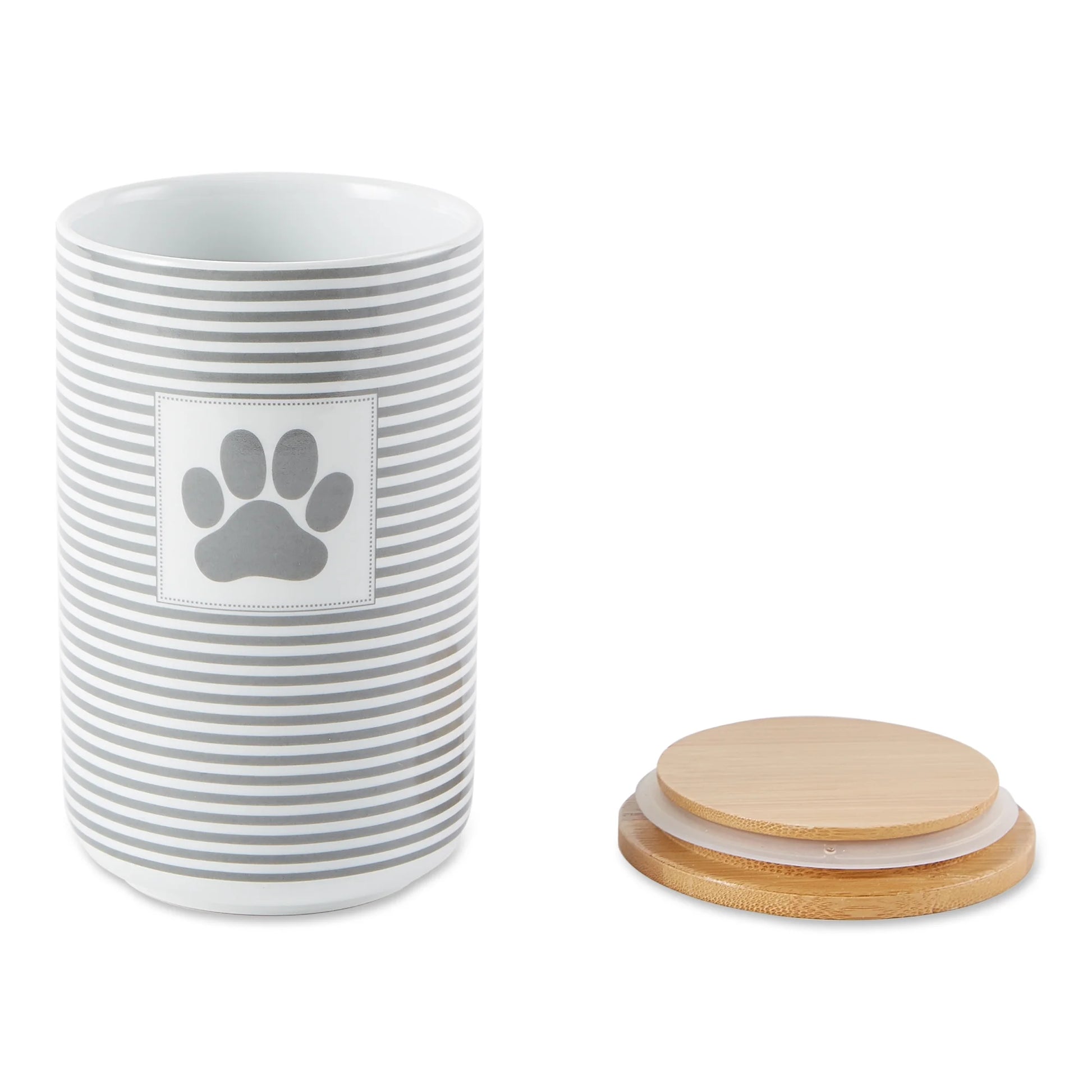 Ceramic Canister Jar for Pet Treats, Dishwasher Safe, 4X6.5", Gray Stripe