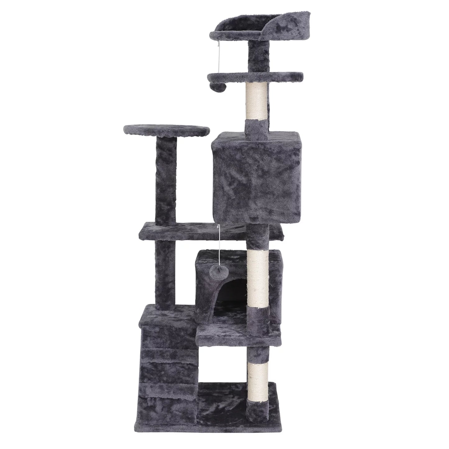 53-In Cat Tree & Condo Scratching Post Tower, Dark Gray