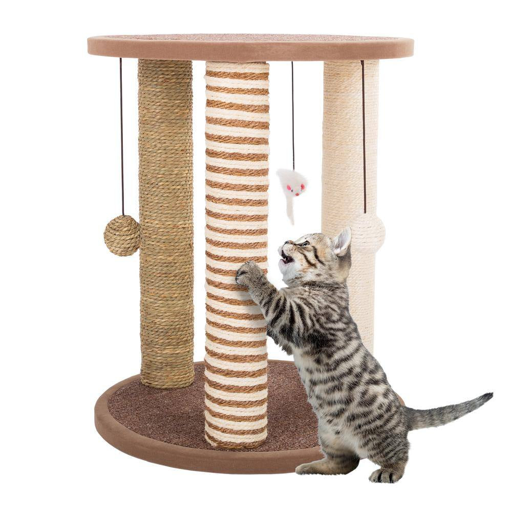 Tan and Cream 3 Pole Cat Scratching Post with Perch