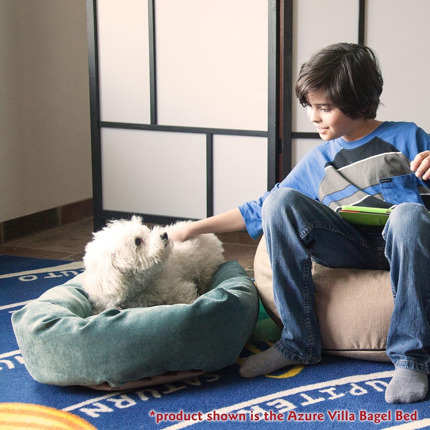 52 Inch Micro Velvet Calming Dog Bed Washable 52X35X11 (Inch) – Cozy Soft round Donut Dog Bed with Spine for Head Support - Pet Bed X- Large – Azure