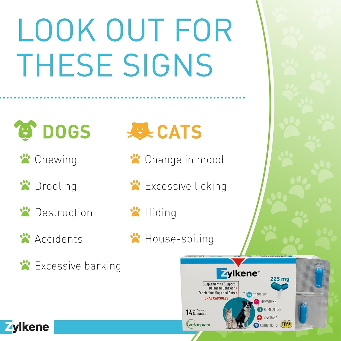 Zylkene Calming Support Supplement for Medium Dogs 33-65Lbs Promotes Relaxation, Reduces Stress, and Supports Occasional Anxiety Relief for Dogs, 225Mg - 14 Capsules
