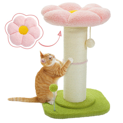 Flower Cat Scratching Post Small Cat Tree Tower Cat Scratcher for Indoor Cats with Super Thick Scratching Post Removable Cat Bed