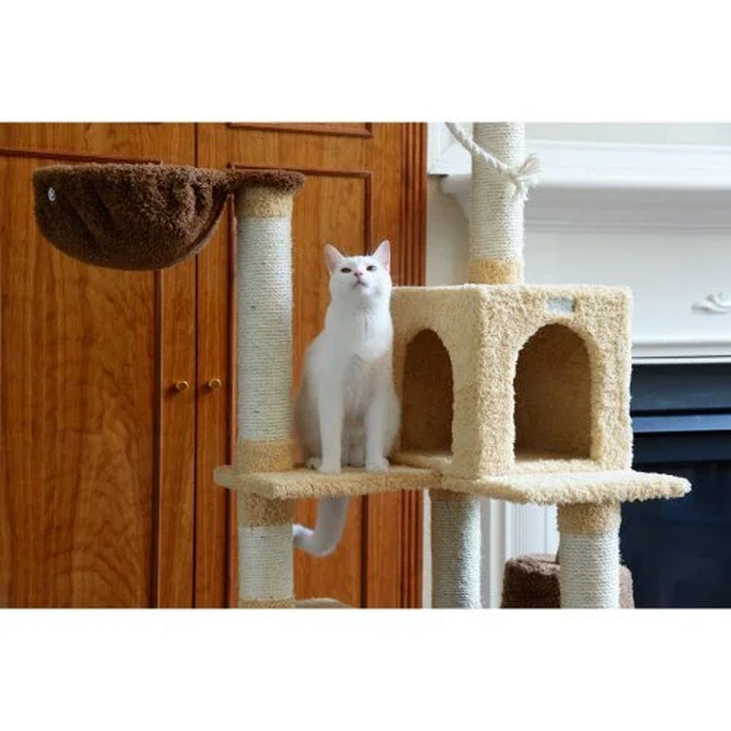 Real Wood Cat Tree & Condo Scratching Post Tower, Goldenrod