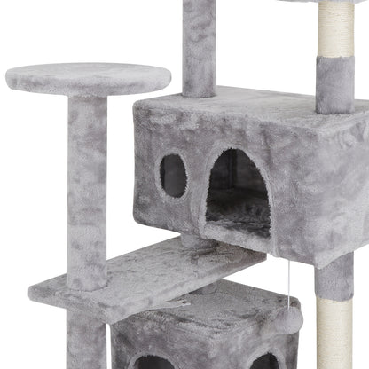 54" Cat Tree Scratching Post Condo Activity Tower Playhouse W/ Cave & Ladders