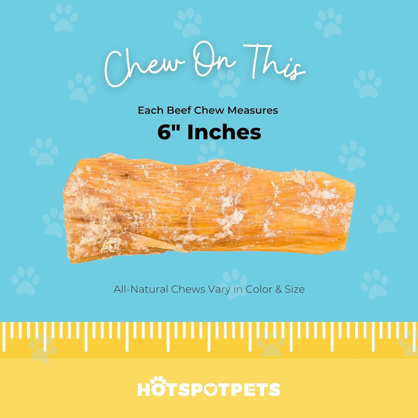 Beef Tendon Chews for Dogs -(10 Pack) 6 Inch All Natural, Free-Range, Grass-Fed Premium Backstrap Tendon Dog Chews Treats