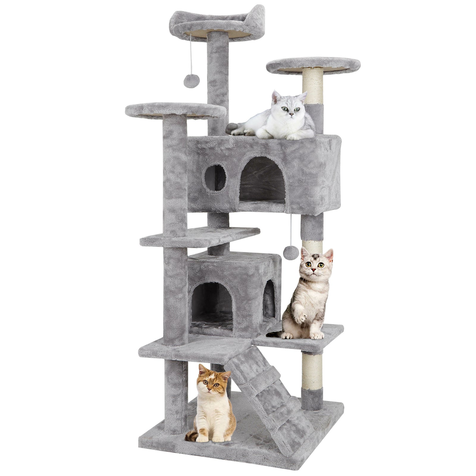 54" Cat Tree Scratching Post Condo Activity Tower Playhouse W/ Cave & Ladders