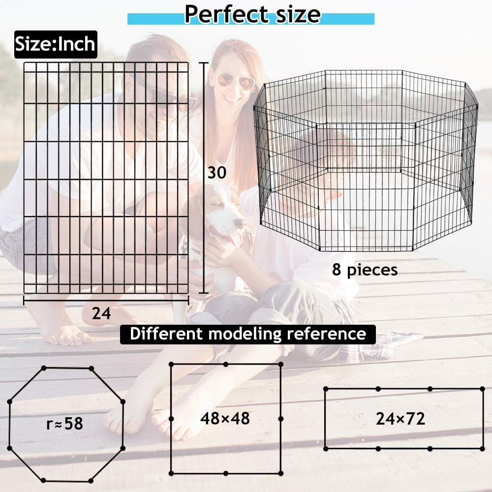 Puppy Playpen Dog Fence Pet Playpen 8 Panel Metal Portable Foldable Indoor Outdoor Pet Exercise Pen Animal Wire Yard Crate Kennel Pets Playpen for Small Medium Large Dogs