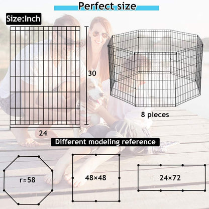 Puppy Playpen Dog Fence Pet Playpen 8 Panel Metal Portable Foldable Indoor Outdoor Pet Exercise Pen Animal Wire Yard Crate Kennel Pets Playpen for Small Medium Large Dogs