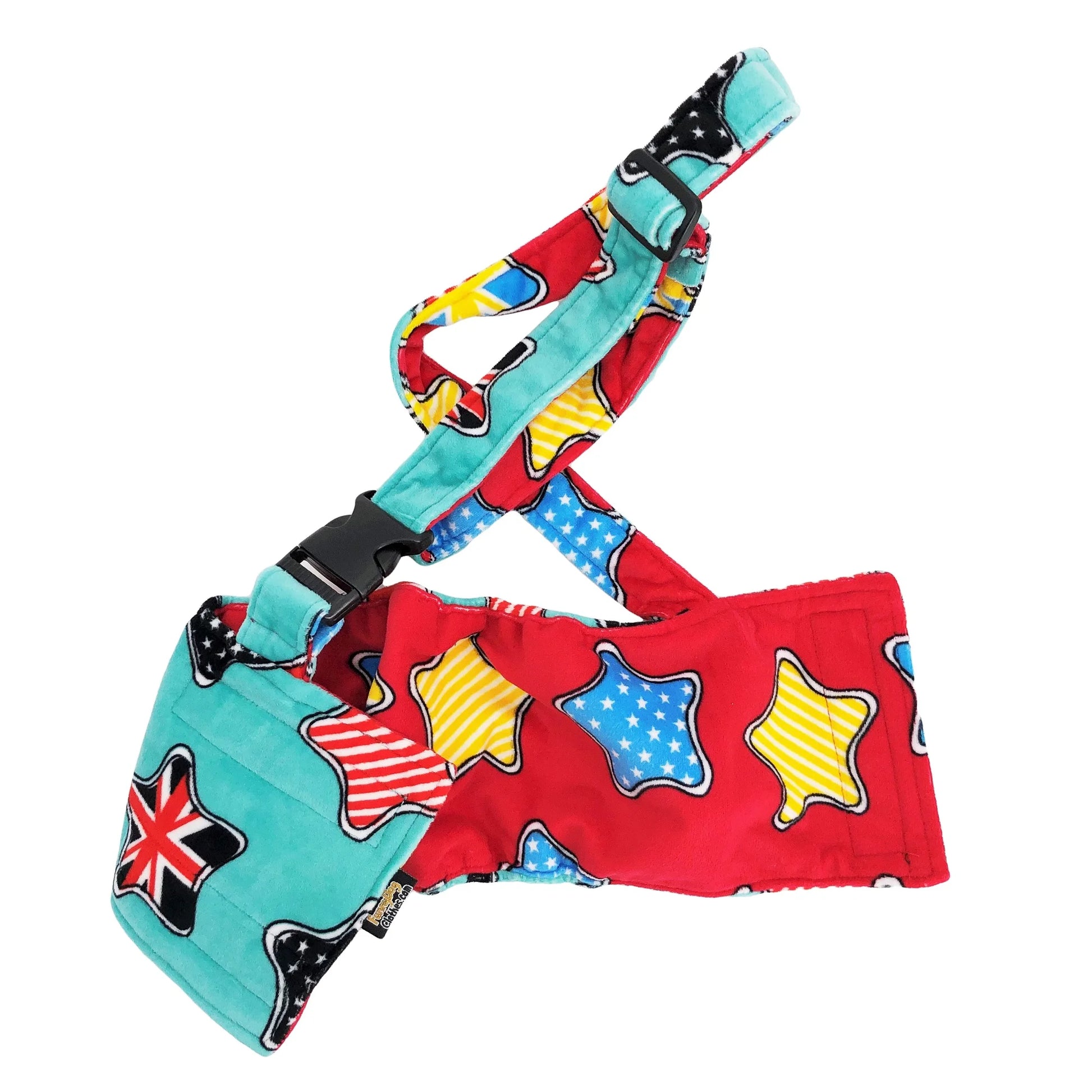 WASHABLE Dog Diaper for MALE Boy FLEECE Belly Band Reusable with SUSPENDER Size X-Small (Waist: 8" - 10") RED, GREEN Reversible
