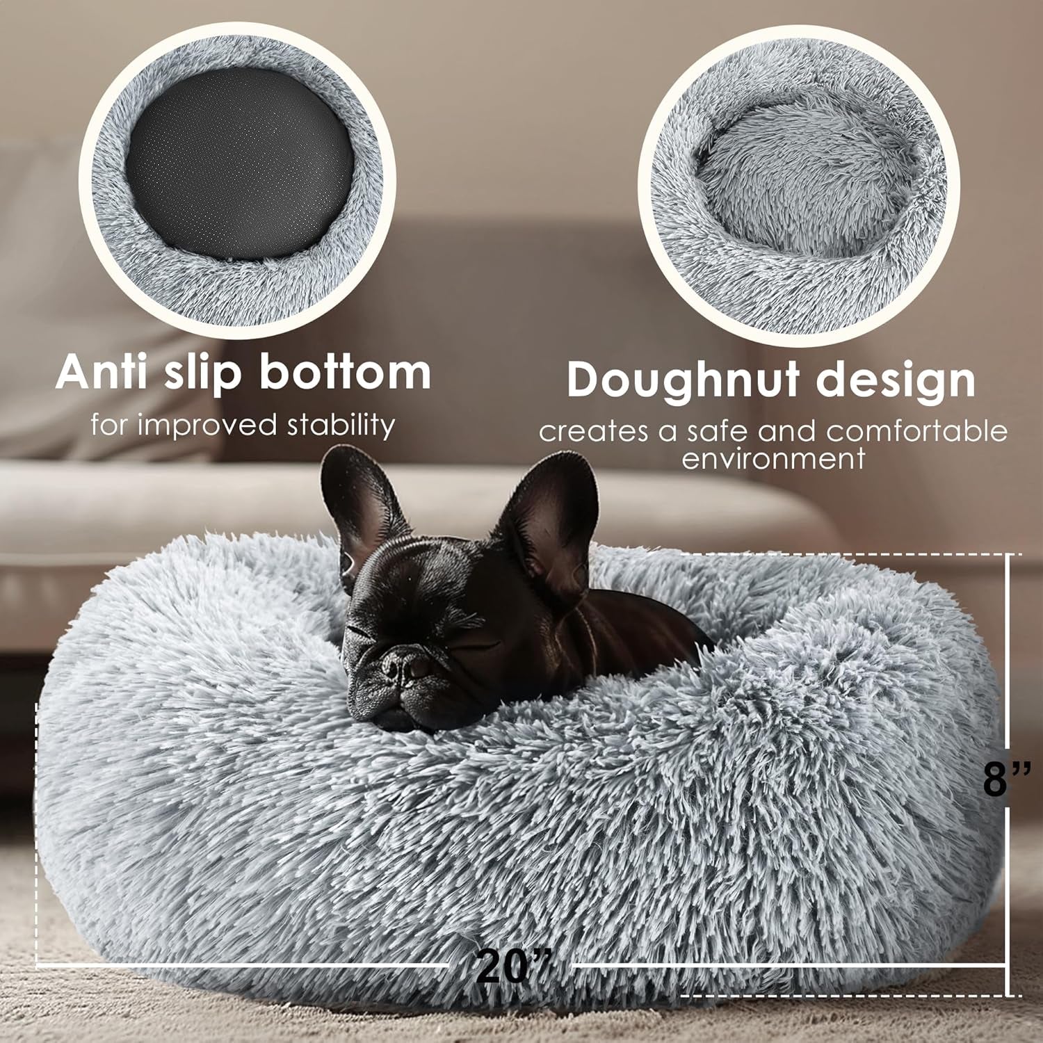 Dog & Cat Bed, 20In Cat Beds for Indoor Cats, Calming Donut Bed for Puppy and Ki