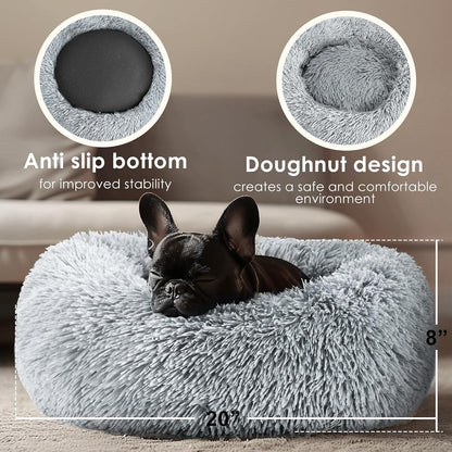 Dog & Cat Bed, 20In Cat Beds for Indoor Cats, Calming Donut Bed for Puppy and Ki