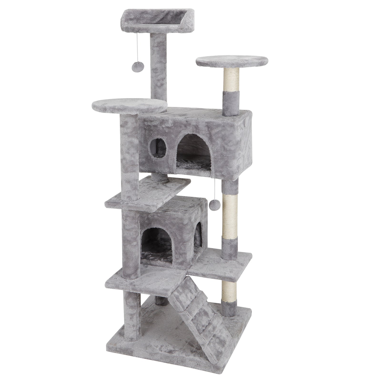 54" Cat Tree Scratching Post Condo Activity Tower Playhouse W/ Cave & Ladders