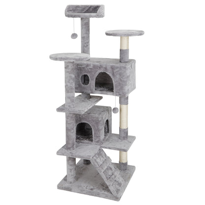 54" Cat Tree Scratching Post Condo Activity Tower Playhouse W/ Cave & Ladders