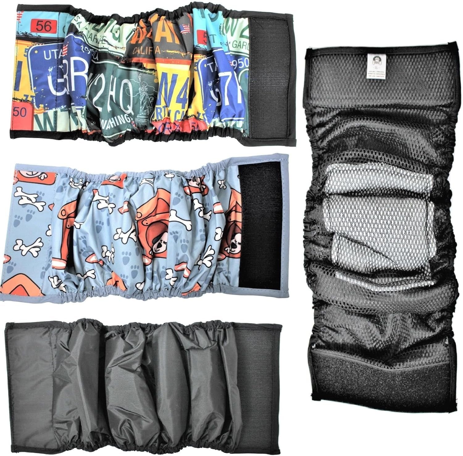 Leak Proof Waterproof Diapers Dog Belly Band Male Wrap Washable Reusable Absorbent Pad Lined for Small Medium Large Pets Black (L: Waist 14" - 18", Gray Dog)