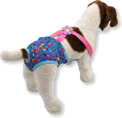 Pack of 2 Female Dog Diapers Sanitary Pantie Washable Reusable with Suspenders Stay on for Small Pet (XS: Waist 12" - 14", Pink Butterfly and Green Cupcake)