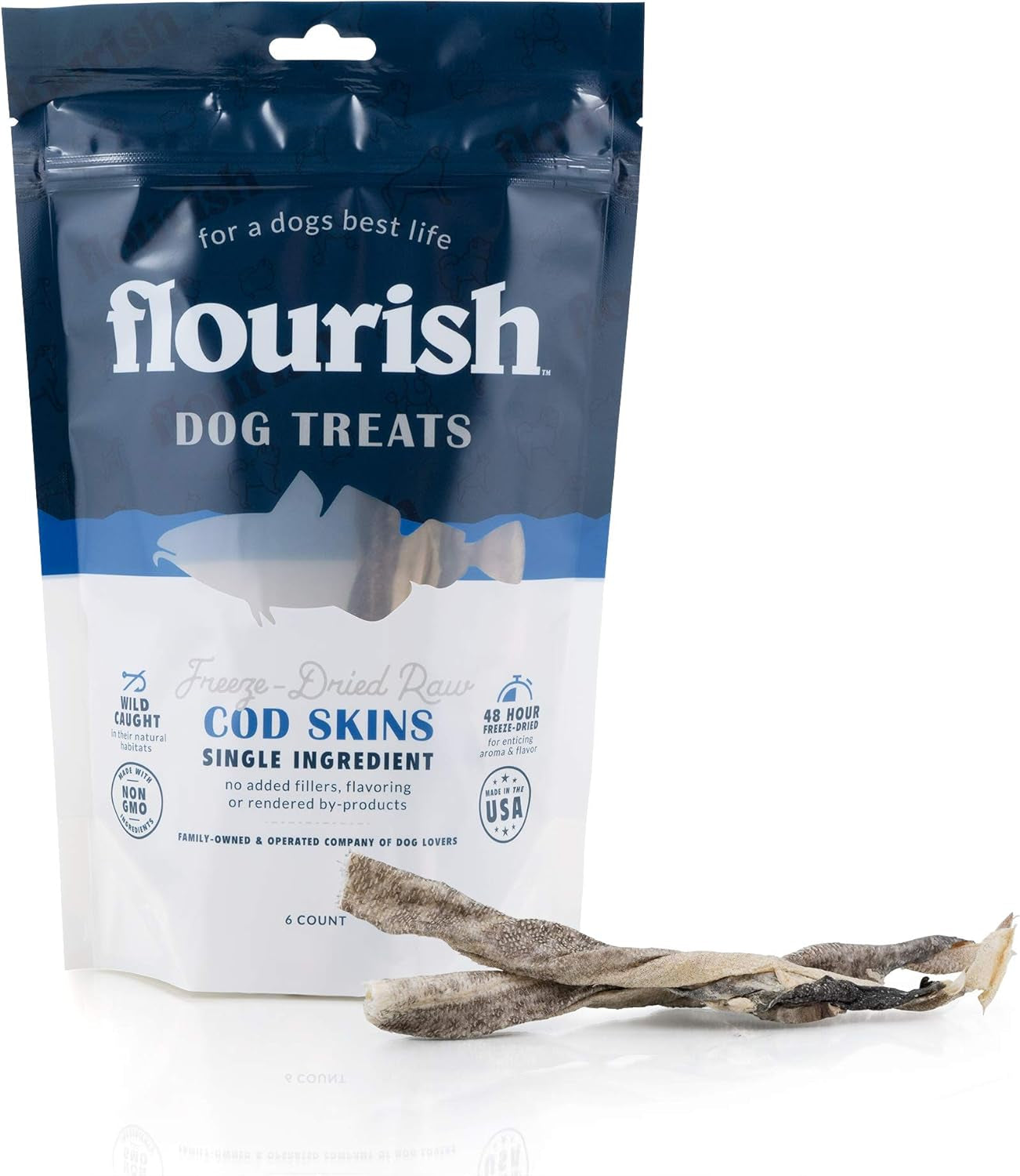 Freeze-Dried Raw Pet Treats for Dogs, Cod Skin Chews (6 Count)