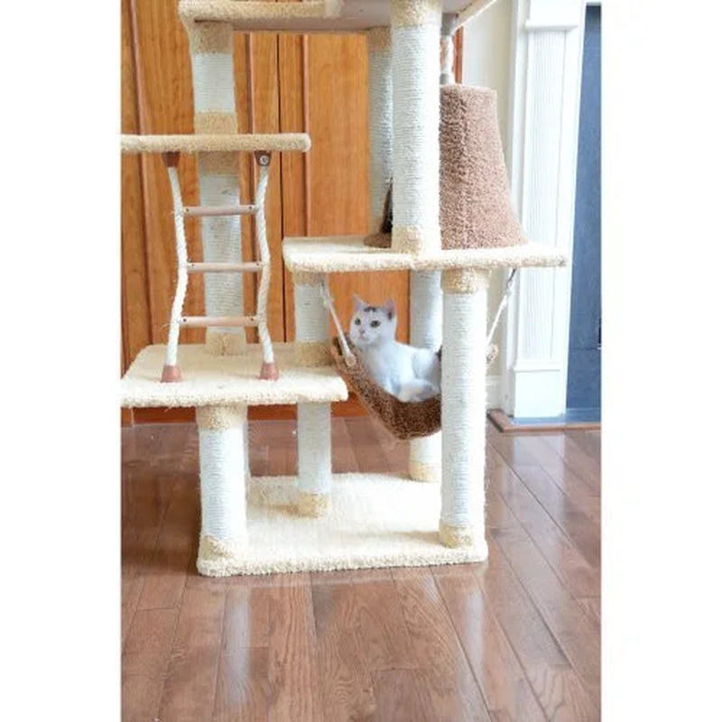 Real Wood Cat Tree & Condo Scratching Post Tower, Goldenrod