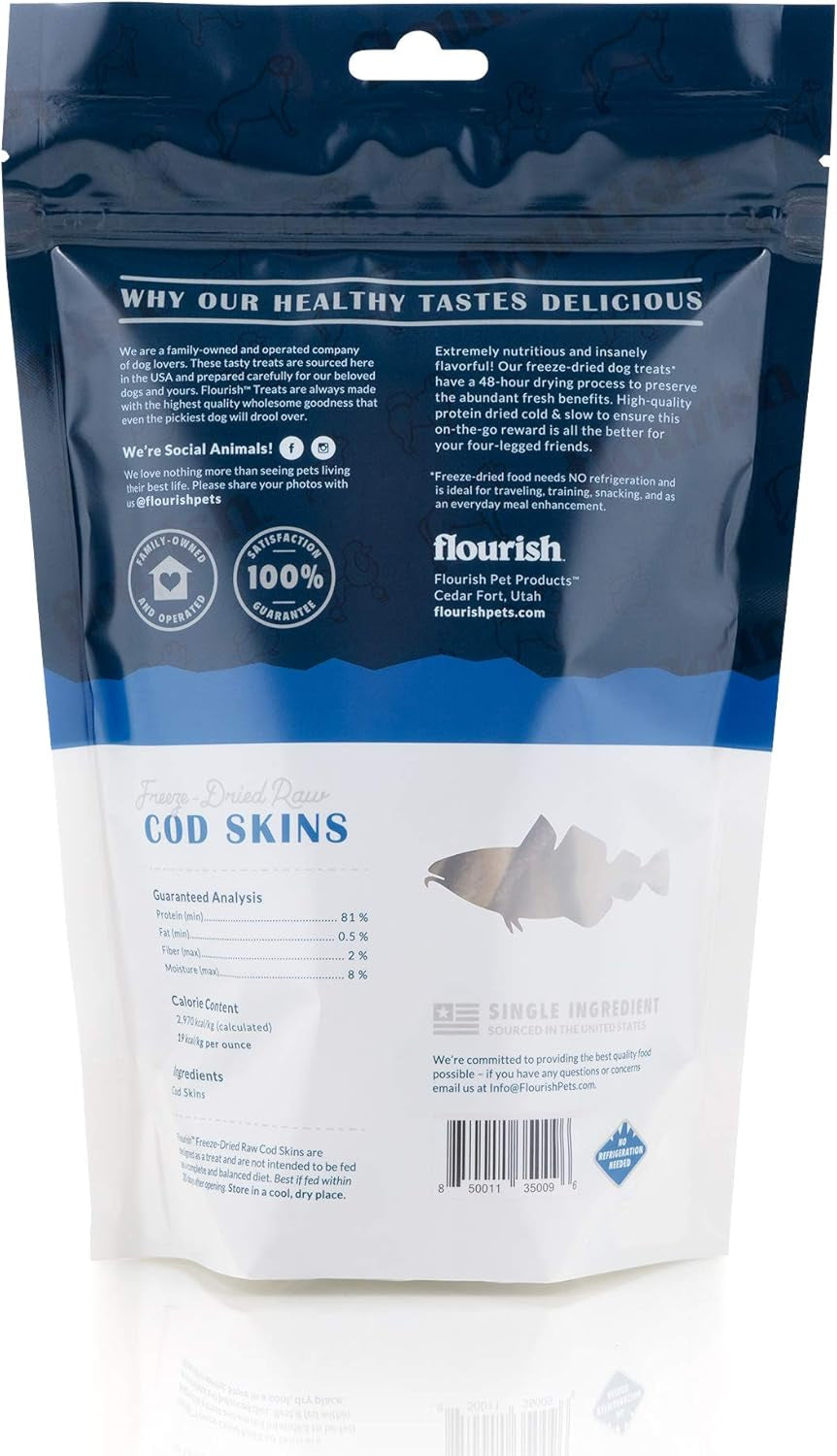 Freeze-Dried Raw Pet Treats for Dogs, Cod Skin Chews (6 Count)