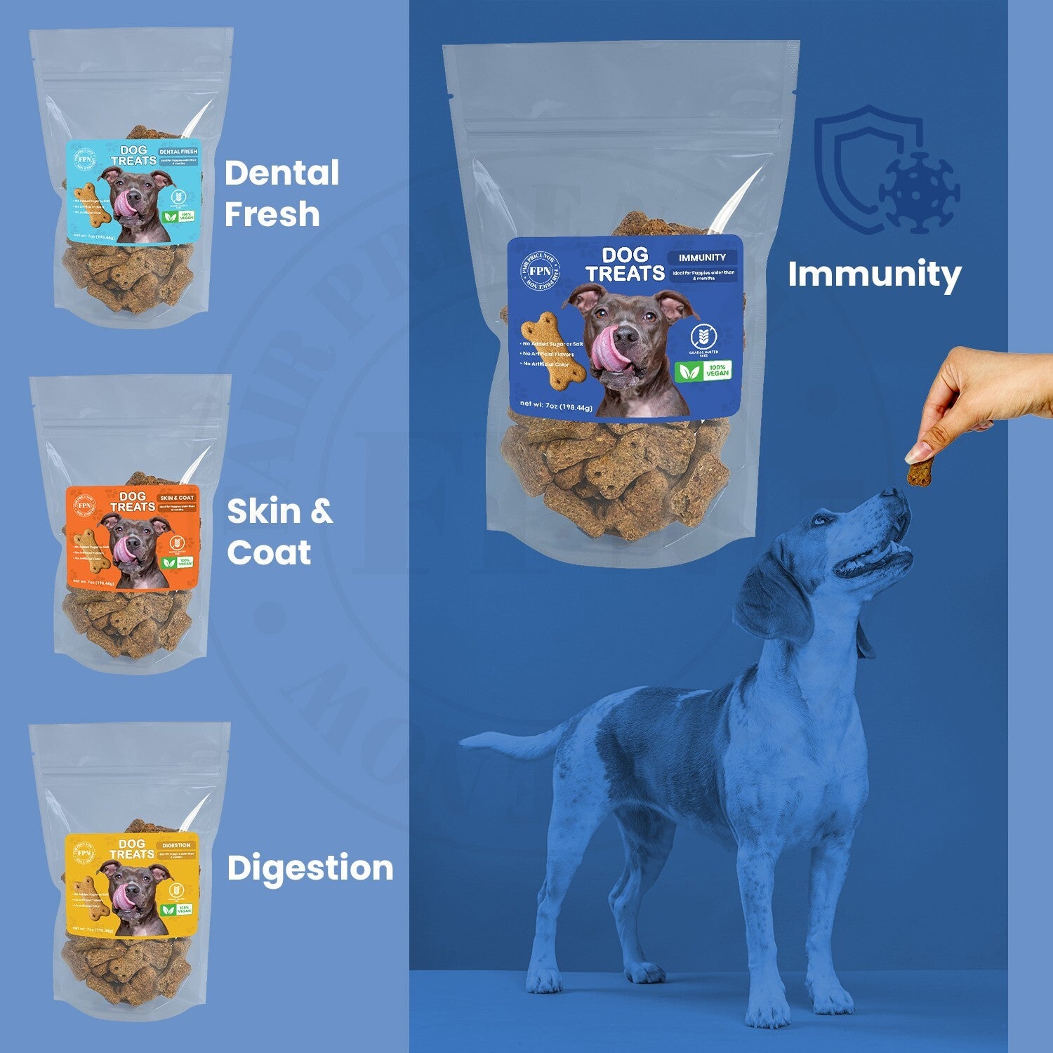 Dog Treats –Immunity, Skin, Dental, Gut Support, Vegan Dog Biscuits 7Oz by FPN