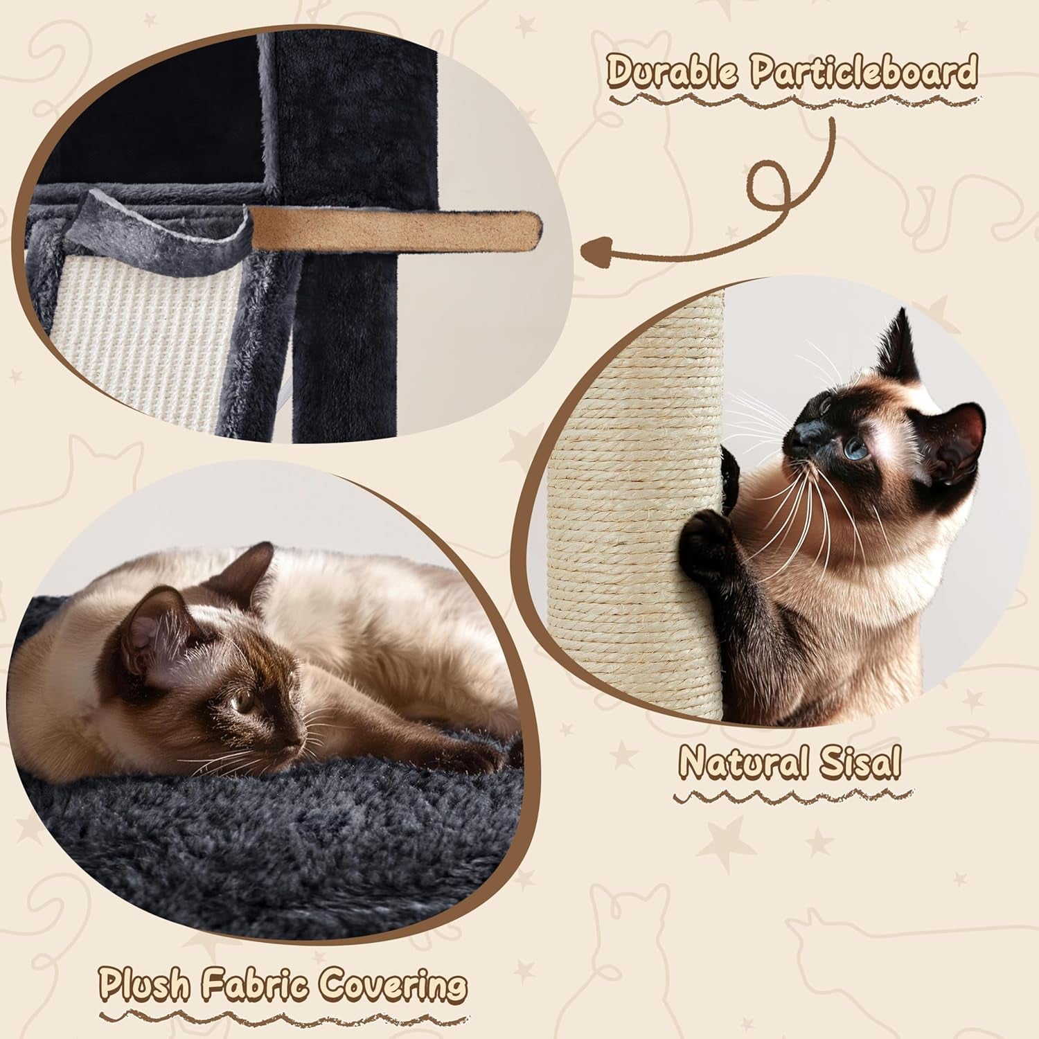 62In Multi-Level Cat Tree Tower Condo with Scratching Posts, Removable Platform & Hammock, Cat Activity Center Play Furniture for Kittens, Cats, and Pets