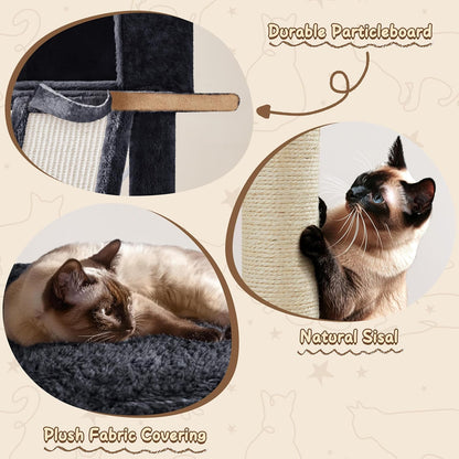 62In Multi-Level Cat Tree Tower Condo with Scratching Posts, Removable Platform & Hammock, Cat Activity Center Play Furniture for Kittens, Cats, and Pets