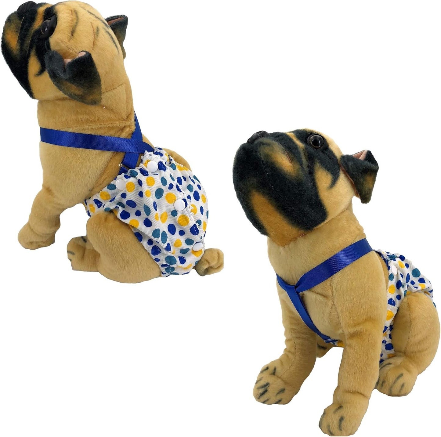 Female Dog Diaper with Suspenders Cotton Reusable Washable for Small Dog Breeds (Pack of 2 Colors, Large: Waist 16" - 18")