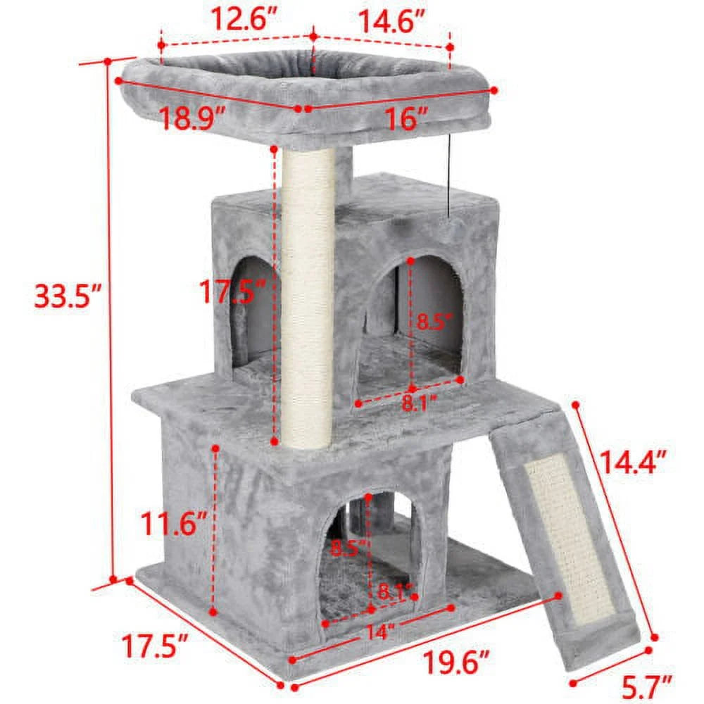 Cat Tree in Gray, Condo Scratcher, Climbing Furniture W/ Scratching Post