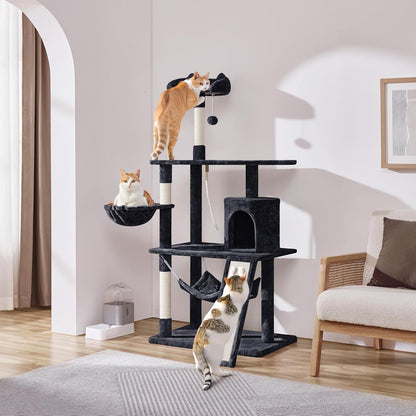 62In Multi-Level Cat Tree Tower Condo with Scratching Posts, Removable Platform & Hammock, Cat Activity Center Play Furniture for Kittens, Cats, and Pets