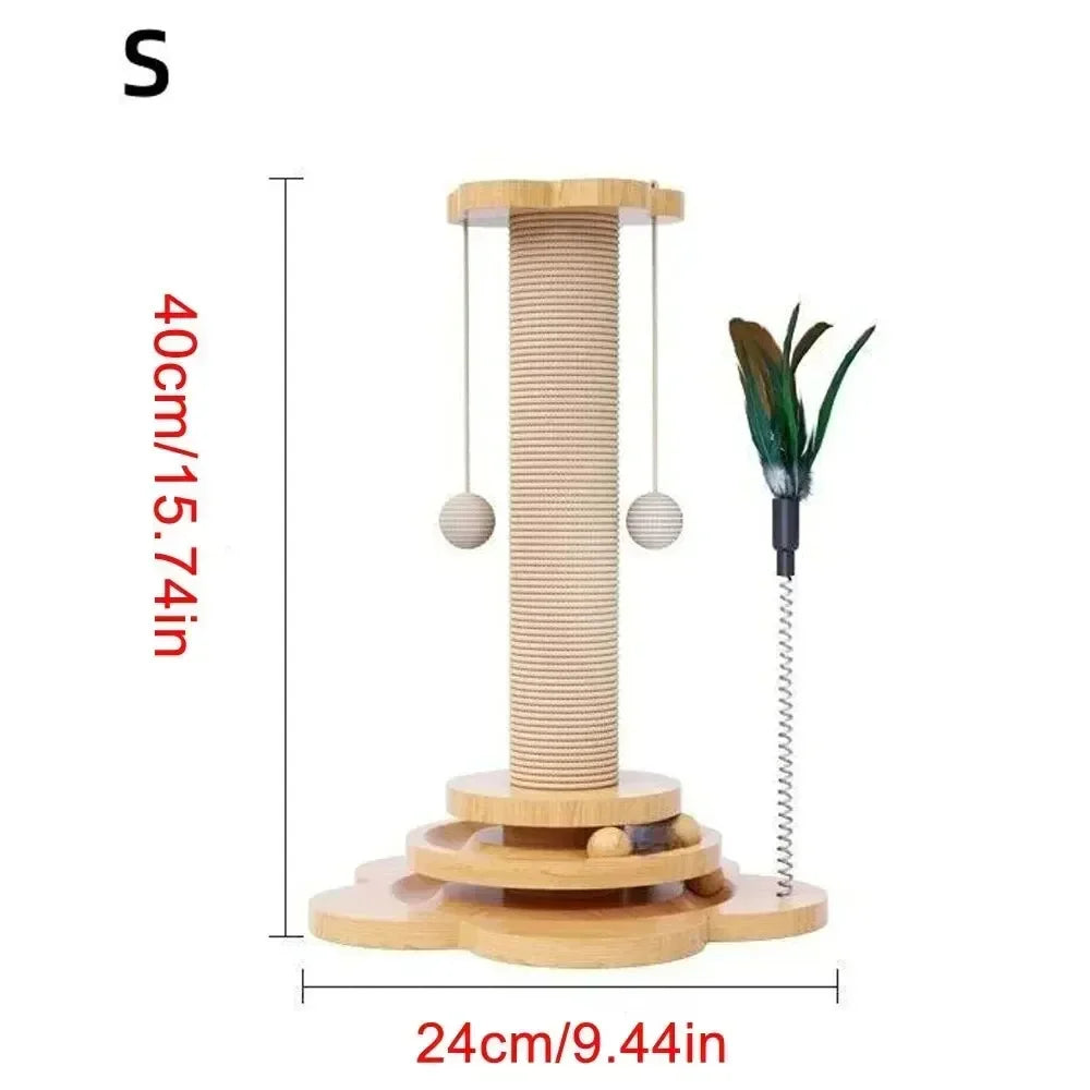 Cat Scratching Post - 4 in 1 Scratching Post, Wooden Cat Scratch Post with 2 Level Sisal Balls & 2 Sisal Hanging Balls for Indoor Kittens, Gifts