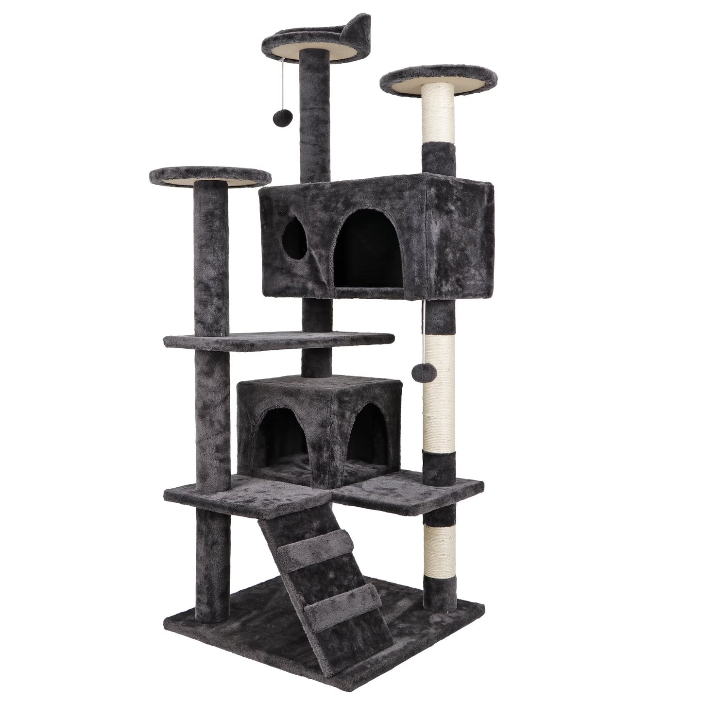 53-In Cat Tree & Condo Scratching Post Tower, Dark Gray