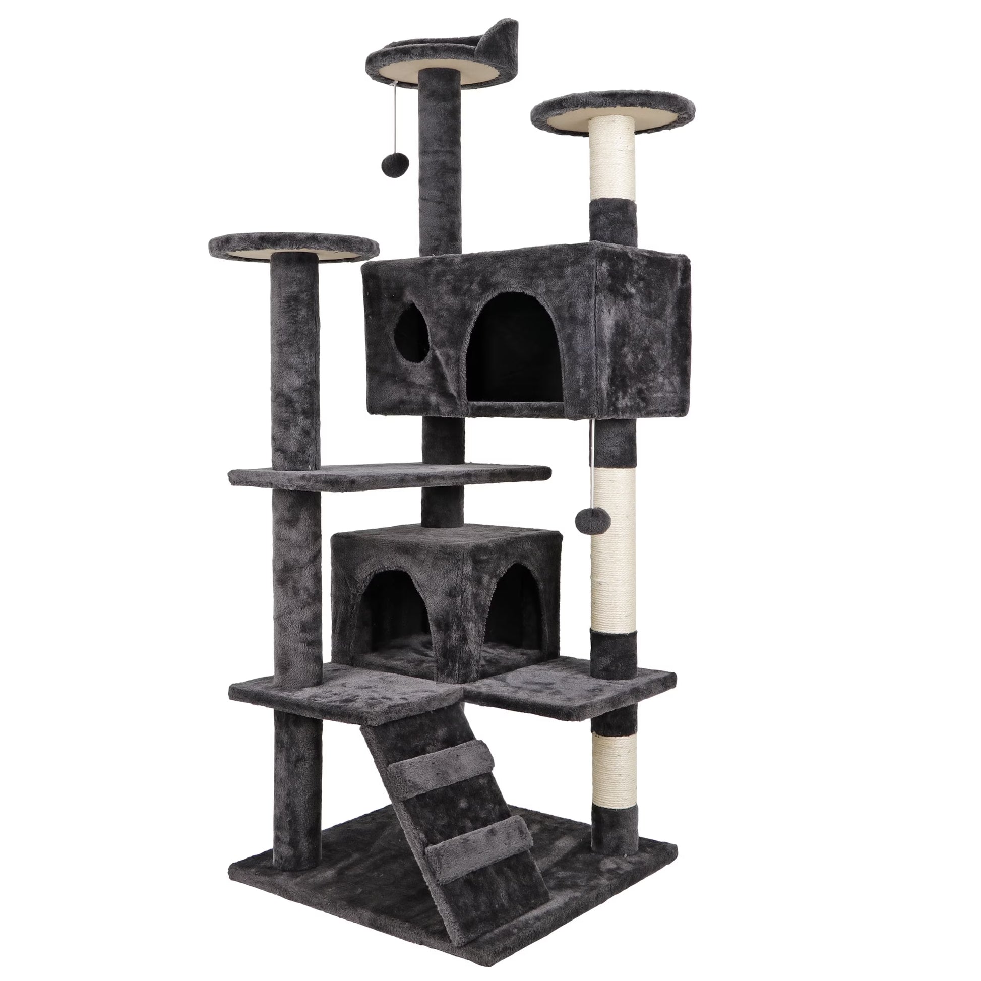 53-In Cat Tree & Condo Scratching Post Tower, Dark Gray