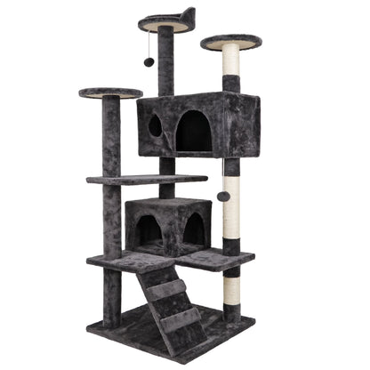 53-In Cat Tree & Condo Scratching Post Tower, Dark Gray