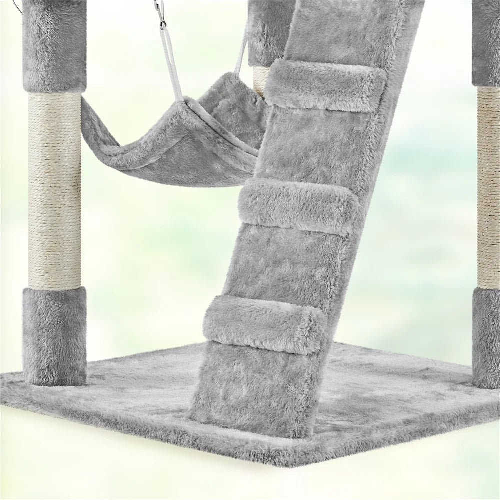 54" Cat Tree with Hammock, Basket and Scratching Post Tower, Light Gray