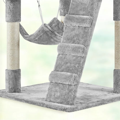 54" Cat Tree with Hammock, Basket and Scratching Post Tower, Light Gray