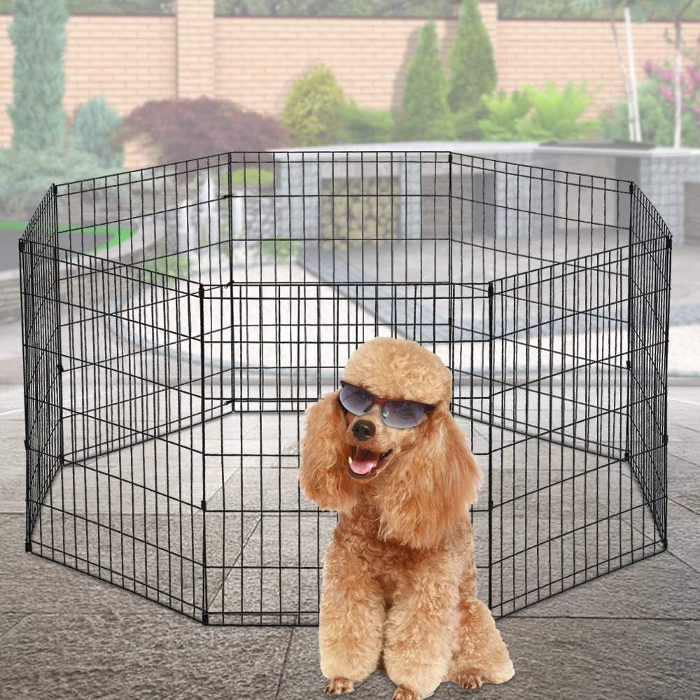 Puppy Playpen Dog Fence Pet Playpen 8 Panel Metal Portable Foldable Indoor Outdoor Pet Exercise Pen Animal Wire Yard Crate Kennel Pets Playpen for Small Medium Large Dogs