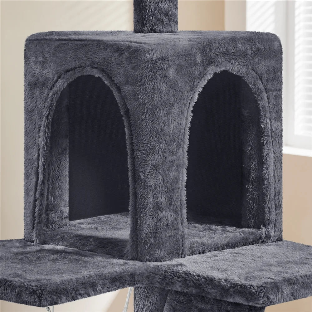 54" Cat Tree with Hammock, Basket and Scratching Post Tower, Dark Gray