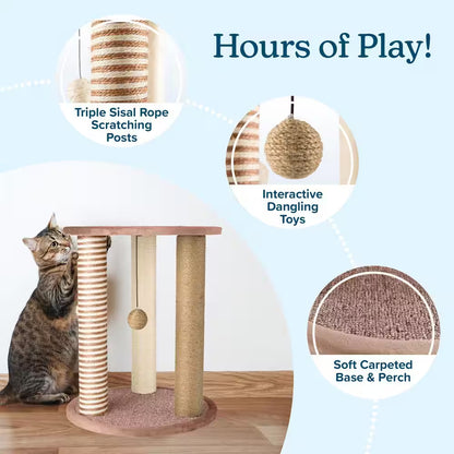 Tan and Cream 3 Pole Cat Scratching Post with Perch