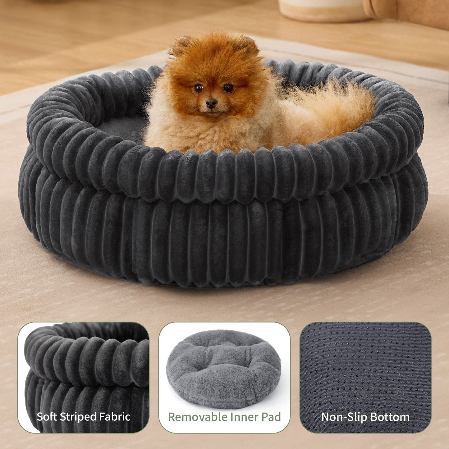 Donut Plush Pet Dog Cat Bed Fluffy Soft Warm Calming Bed Sleeping Kennel Nest