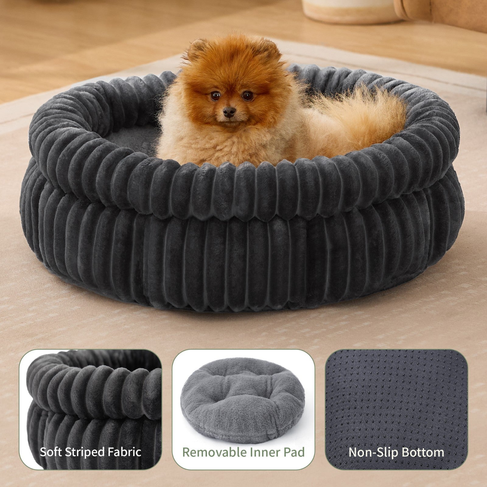Donut Plush Pet Dog Cat Bed Fluffy Soft Warm Calming Bed Sleeping Kennel Nest